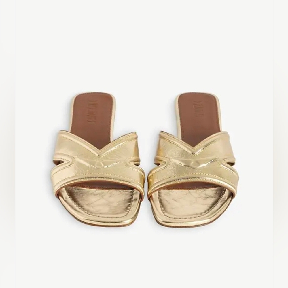 Zadig & Voltaire Gold Leather Azora Slide Sandals Size 38 / 7 Like New  $300